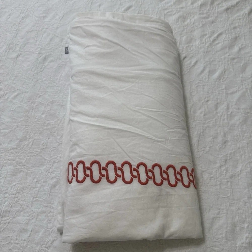 Serena & Lily Duvet Cover White Embroidered Orange Geometric 100% Cotton